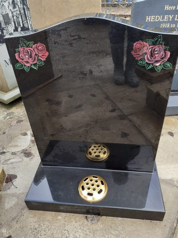 Black Granite with Engraved Roses Memorial
