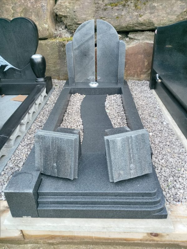 Grey Granite With Path and Books Memorial