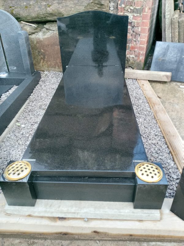 Black Granite Headstone with Kerbs and Cover Slab