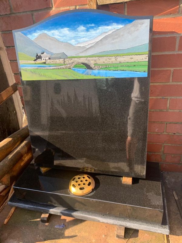 Polished Black With Custom Design Headstone